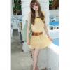 Sweet Rose Embellished Round Neck Solid Color Sleeveless Women's Dress With Belt 