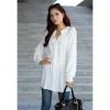 Elegant Solid Color Waist Drawstring Loose Fit Long Style Women's Spring Shirt 