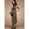 Sexy Halterneck Chest Openwork Leopard Pattern Women's Party Dress