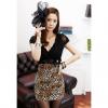 Sexy Style V-Neck Short Sleeves Lace Spilicing Leopard Pattern Chiffon Women's Dress