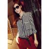 Spring Trends Vertical Stripe Pocket Chiffon Women's Blouse