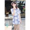 Refreshing Style Scoop Neck Short Sleeves Floral Print Chiffon Women's Dress