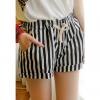 Casual Style High Elasticity Stripe Splicing Denim Women's Shorts 