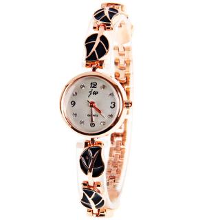 JW Quartz Watch with Numbers and Diamonds Dots Indicate Steel Watchband for Women - Black