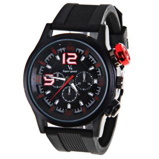 V6 Quartz Watch with Numbers and Pen Shape Indicate Rubber Watchband for Men (Black)