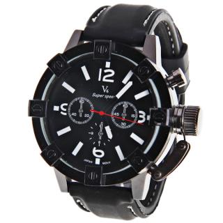 V6 Quartz Watch with Strips and 4 Numbers Indicate Rubber Watchband for Men - Black