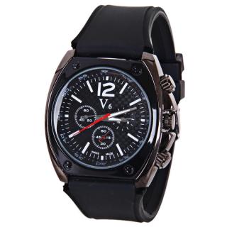 V6 Quartz Watch with Strips and Number Indicate Rubber Watchband for Men (White)