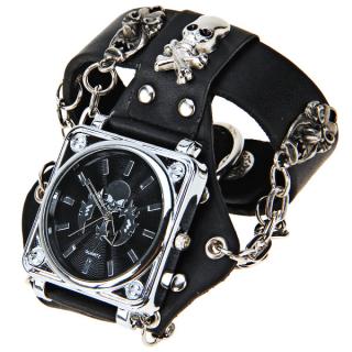 Quartz Watch with Strips Indicate Leather and Chain Watchband for Men - Black