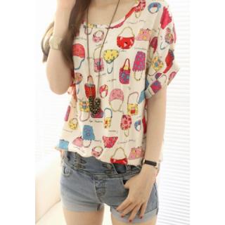 Plus Size Cute Bag Pattern Batwing Sleeve Women's T-Shirt