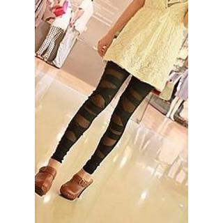 Slimming Voile Splicing Black Women's Leggings