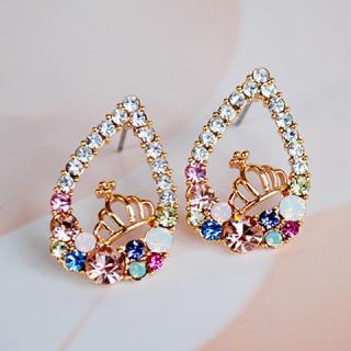 Pair of Multi-Colored Rhinestoned Waterdrop Crown Women's Earrings