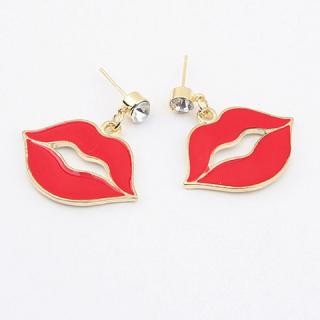 Pair of Exaggerated Red Lip Women's Earrings