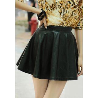 Retro Style A-Line High Waist PU Leather Women's Skirt 