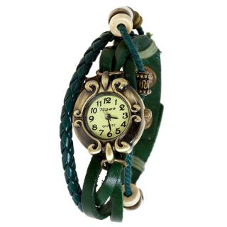 Visec Quartz Watch with 12 Numbers Indicate Leather Watchband for Women (Green)