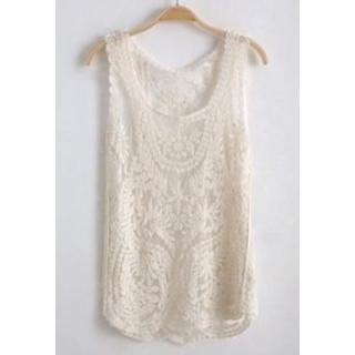Sweet Scoop Neck Embroidered Sleeveless Voile Women's Vest