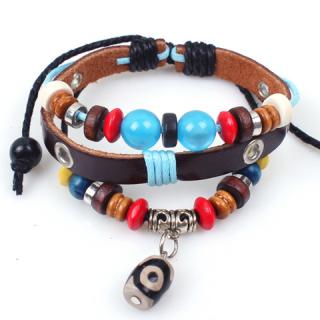 Exquisite Bead Embellished Multi-Layered Women's Cowhide Bracelet