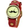 Quartz Watch with Dots Indicate Mustache Patterned Leather Watchband for Women (Red)