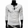 Solid Color Fitting Single Breasted Round Collar Long Sleeve T-Shirt For Men 