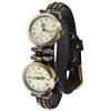 Ghsha Quartz Watch with Double Movt Roman Numbers Indicate Leather Watchband for Women (Black)