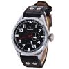 V6 Quartz Watch with Strips and Numbers Indicate Leather Watchband for Men - White