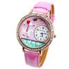 GoGoey Quartz Watch with Numbers and Dots Indicate Leather Watchband for Women (Pink)