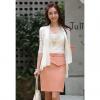 Elegant Collarless Chiffon Flounce Splice Half Sleeve Solid Color Women's Cardigan