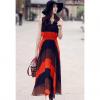 Western Style Color Block Broad Stripe Print Elastic Waist Women's Chiffon Maxi Dress 