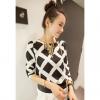Ladylike Round Neck Checked Print Long Sleeve Women's Chiffon Shirt