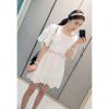 Sweet Drawstring Waist Design Embroidered Short Sleeve White Women's Dress