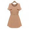 Elegant With Belt Solid Color Beam Waist Wraps Design Women's Dress