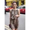 Elegant Leopard Pattern Beam Waist Openwork Cotton Blend Women's Dress
