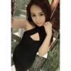 Sexy Turtle Neck Solid Color Openwork Beam Waist Corss-Over Design Women's Party Dress