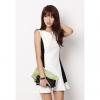 Elegant V-Neck Splicing Blocking Color Beam Waist Women's Party Dress