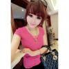 Sweet Candy Solid Color Chic Clipping Cotton Blend Women's T-Shirt
