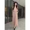 Graceful Solid Color Narrow Waist Loose Fit Women's Chiffon Jumpsuit With Belt 