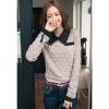 Elegant Color Block Polo Neck Weavy Grain Women's Knitting Blouse