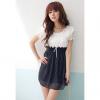 Charming Flounce Collar Tiny Polka Dot Print Splice Women's Chiffon Dress 