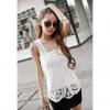 Hollow Out Solid Color Sweet Style Sleeveless Collarless Polyester Women's Vest