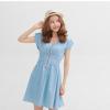 Elegant Retro Style V-Neck Zipper Embellished Front Collect Waist Design Pleated Cotton Blended Dress For Women