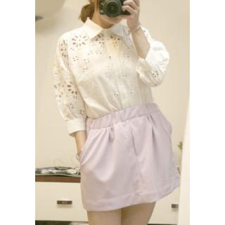Elegant Solid Color Openwork Embroidery Lace Women's Blouse