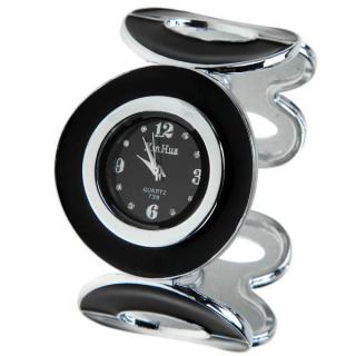 XinHua Quartz Watch with 6 Arabic Numbers and Diamond Dots Hour Marks Steel Watch Band for Women - Black