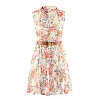 Ladylike V-Neck Printed Sleeveless Women's Chiffon Dress Without Belt 