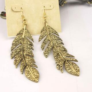 Vintage Rhinestoned Leaf Shape Women's Drop Earrings