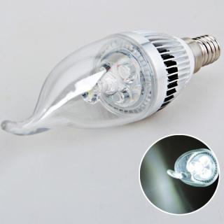 E14 New Style 3W AC180V-240V White LED Sliver Candle Light Bulb - Long Tail