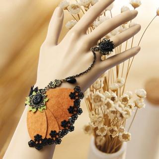 Vintage Flower Embellished Butterfly Women's Bracelet With Ring