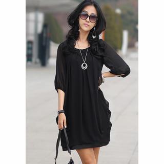 Chiffon Scoop Neck 3/4 Sleeves Fairy Style Solid Color Women's Dress