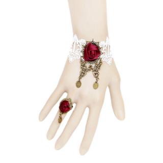 Vintage Rose Embellished Women's Lace Bracelet and Ring