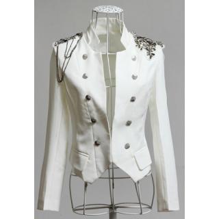 Cool Style Stand Neck Shoulder Decoration Long Sleeves Double Breasted Cotton Blend Women's Blazer