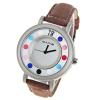 Caite Quartz Watch with Number and Colorful Dots Hour Marks Leather Watchband for Women - White Dial