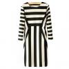 Stripe 3/4 Sleeves Scoop Neck Modern Style Cotton Blend Women's Dress